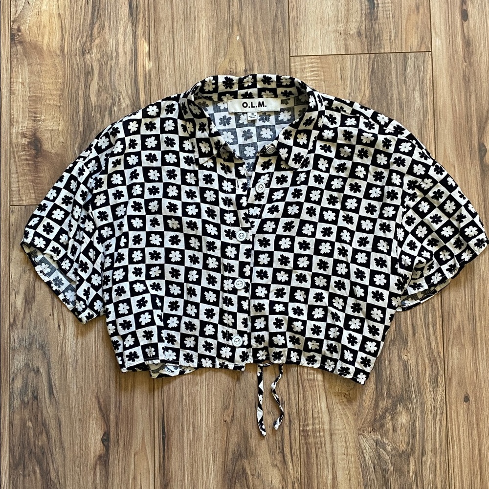 Checkered button down crop top